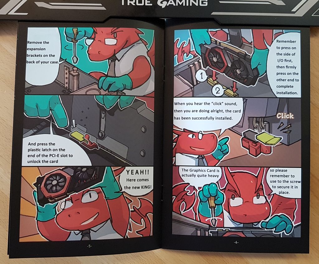 MSI mini-book for graphics card installation with Lucky the dragon
