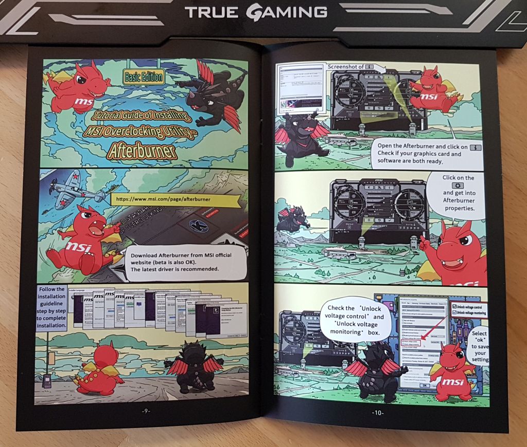 MSI mini-book for graphics card installation with Lucky the dragon