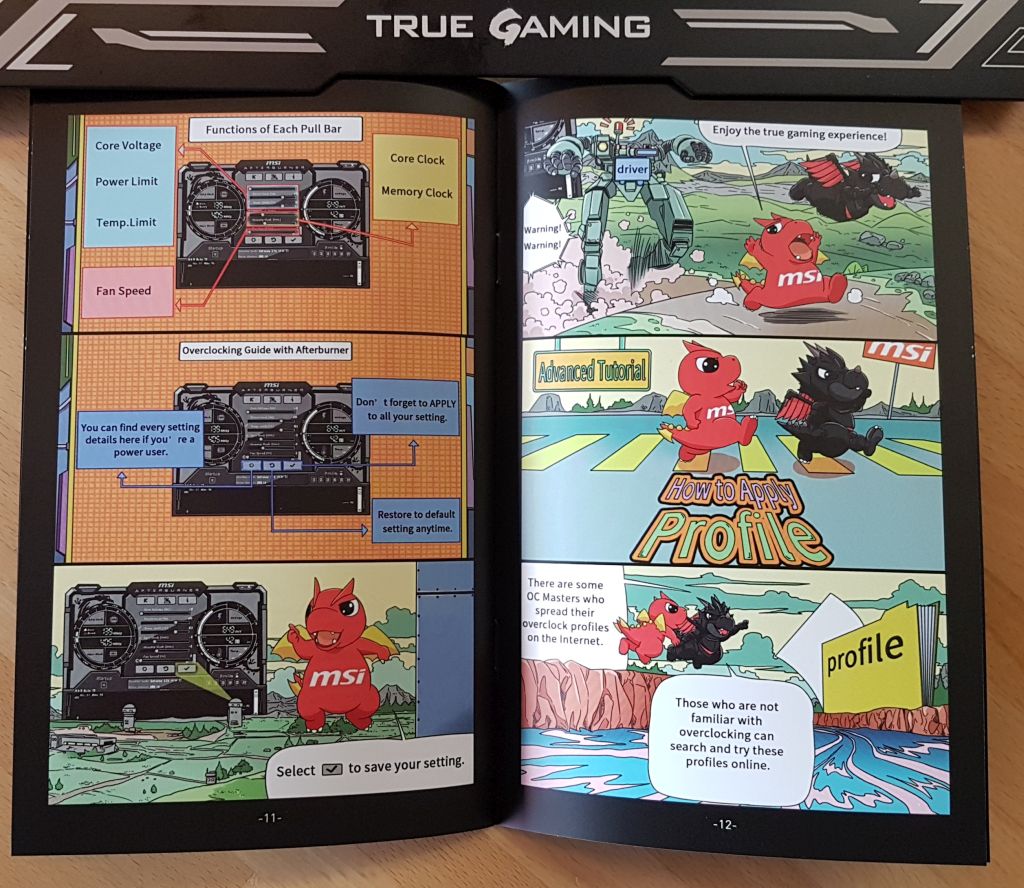 MSI mini-book for graphics card installation with Lucky the dragon