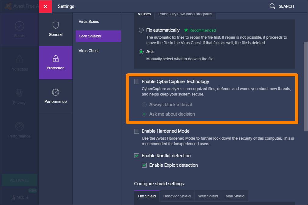 what is avast hardened mode