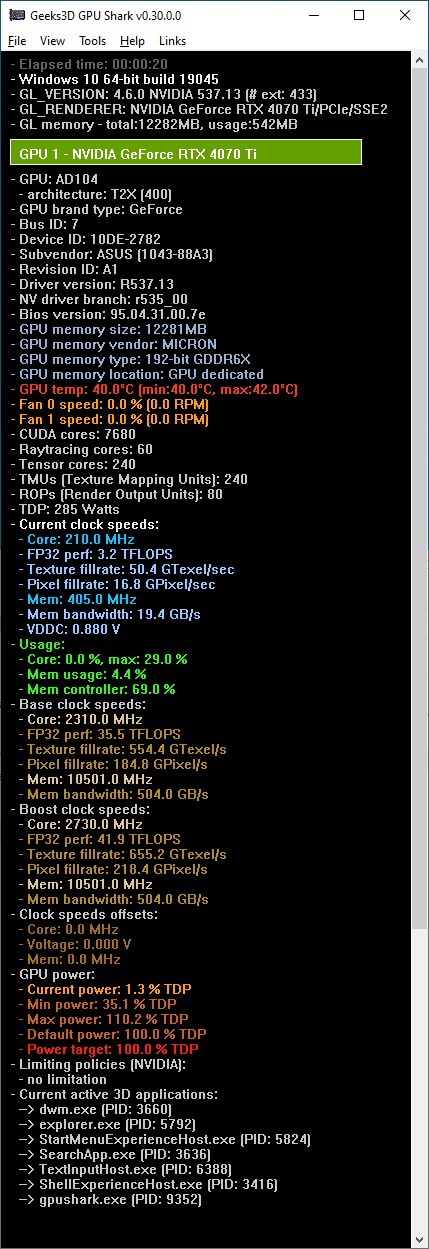 GPU Shark 0.30 - GeForce RTX 4070 Ti