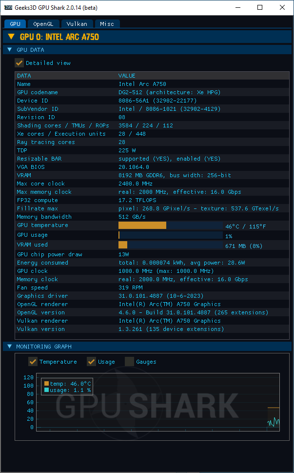 Intel Arc Graphics driver - GPU Shark 2 + Arc A750