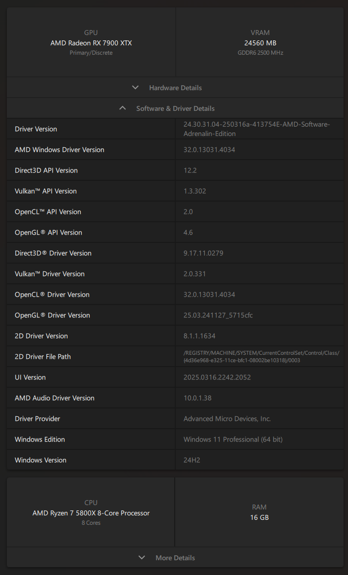AMD Adrenalin 25.3.2 - Software information