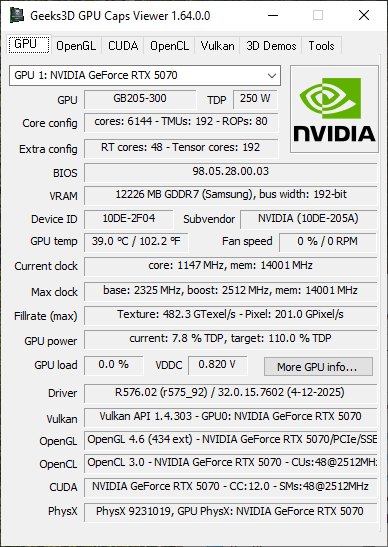 NVIDIA GeForce 576.02 + GPU Caps Viewer + GeForce RTX 5070