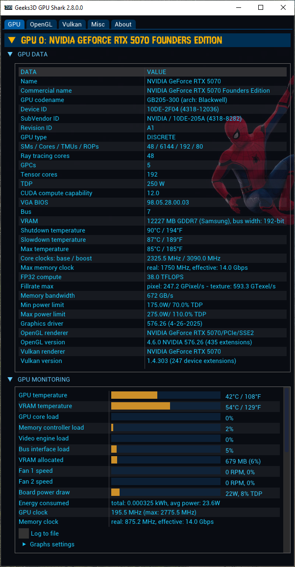 NVIDIA GeForce 576.26 + GPU Shark 2 + GeForce RTX 5070