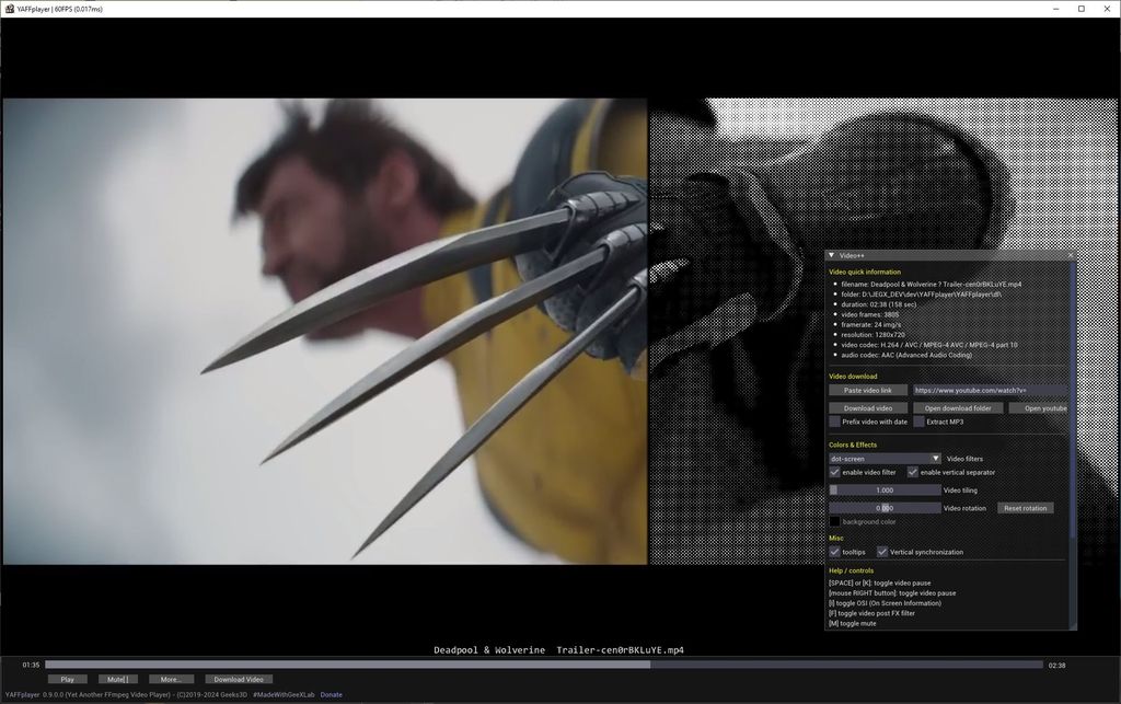 YAFFplayer - video file player made with GeeXLab and FFmpeg