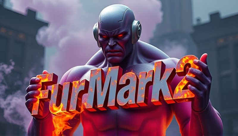 FurMark 2 logo - Hulky character holding FurMark 2 letters